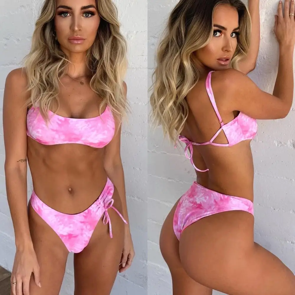 New Color Halo Dye Split Hot Bandage Printed Sexy Bikini Models Swimsuit,fashion Bikini Hot Women OEM Service Adults Pink CN;JIA