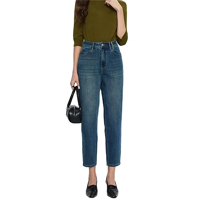 2024 summer pipe small straight leg jeans high waist slim stretch all straight leg pants trend