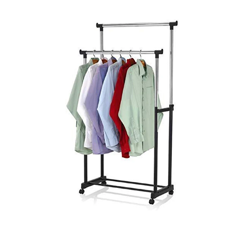 Simple Trending Double Rail Clothing Garment Rack Clothes Organizer with Wheels Freestanding Garment rack