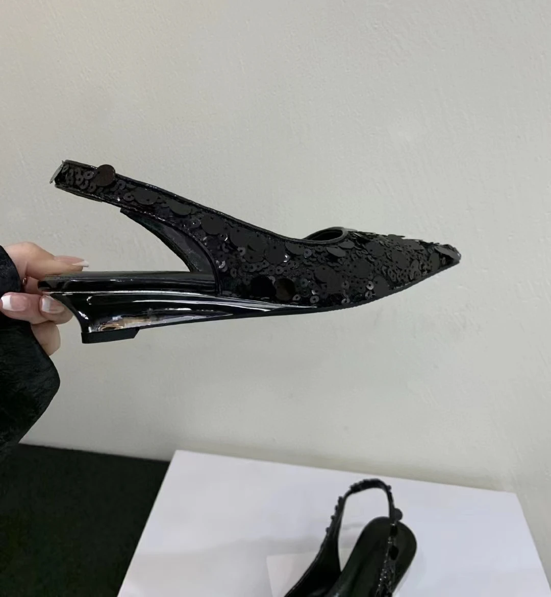 New Comfortable Shining Sequin Pointed Toe Flat Sandals  Ladies Wedge Sandals Shoes Luxury Sandal Heels Women Wholesale Shoes