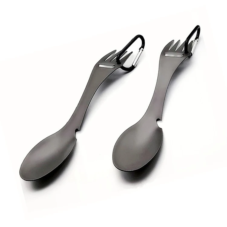 Titanium Coating Stainless Steel Metal Multi Function Camping Utensils Camping Spork With Bottle Opener