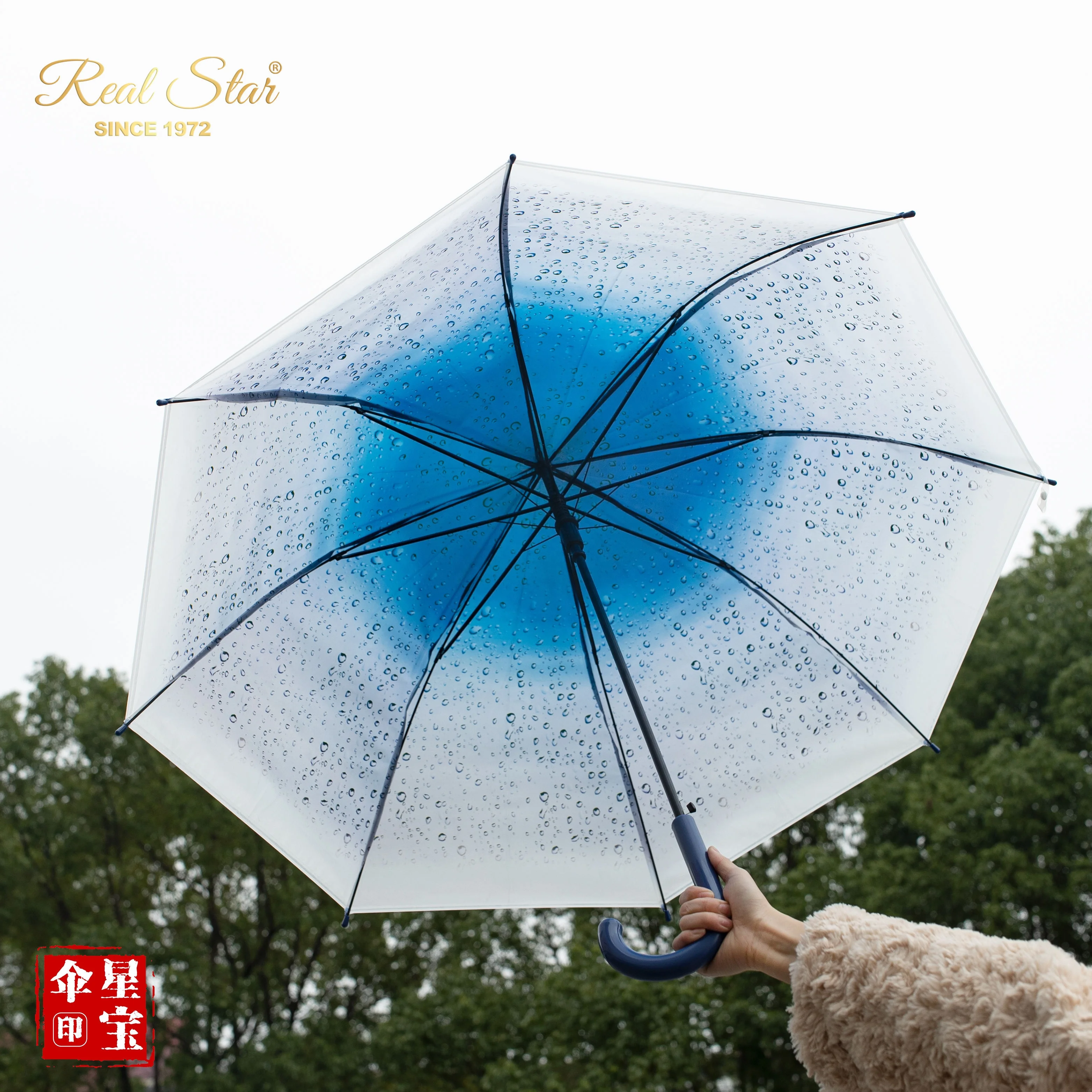 RST raindrop semi clear umbrella PVC/EVA rain transparent umbrella