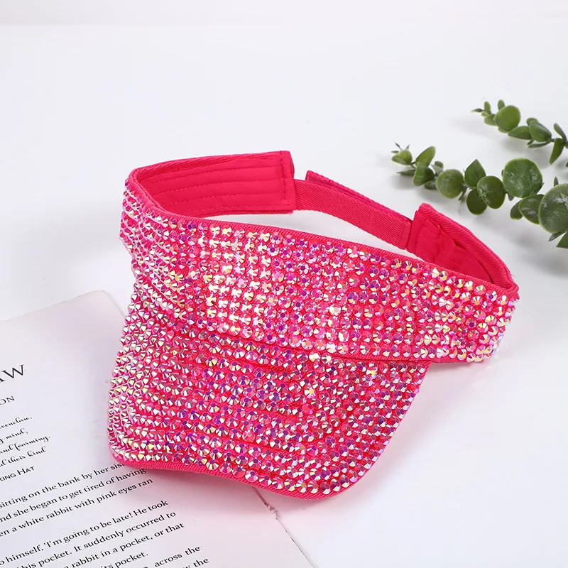 Hot Sale Trendy Bling Sparkle Shiny Glitter Diamond Rhinestones Summer Outdoor Beach Adjustable Colorful Unisex Sun Visor Caps