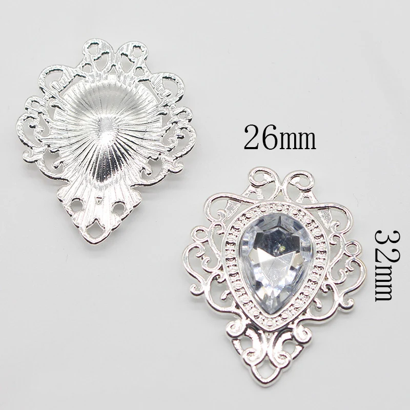 Lan Guang Wholesale Sliver Flatback Alloy Plating Crystal Rhinestone applique Accessories For Women Bridal Dress