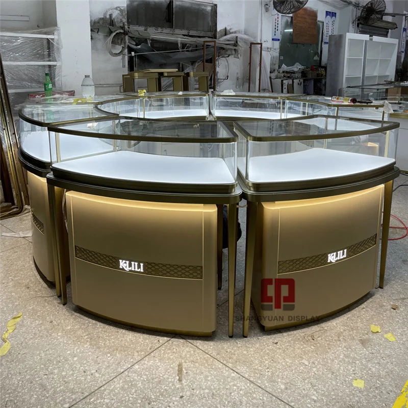 Shopping Mall Luxury Kiosk Glass Counter Display Fixture 10*10 Feet Round Jewelry Kiosk Jewelry Display Showcase