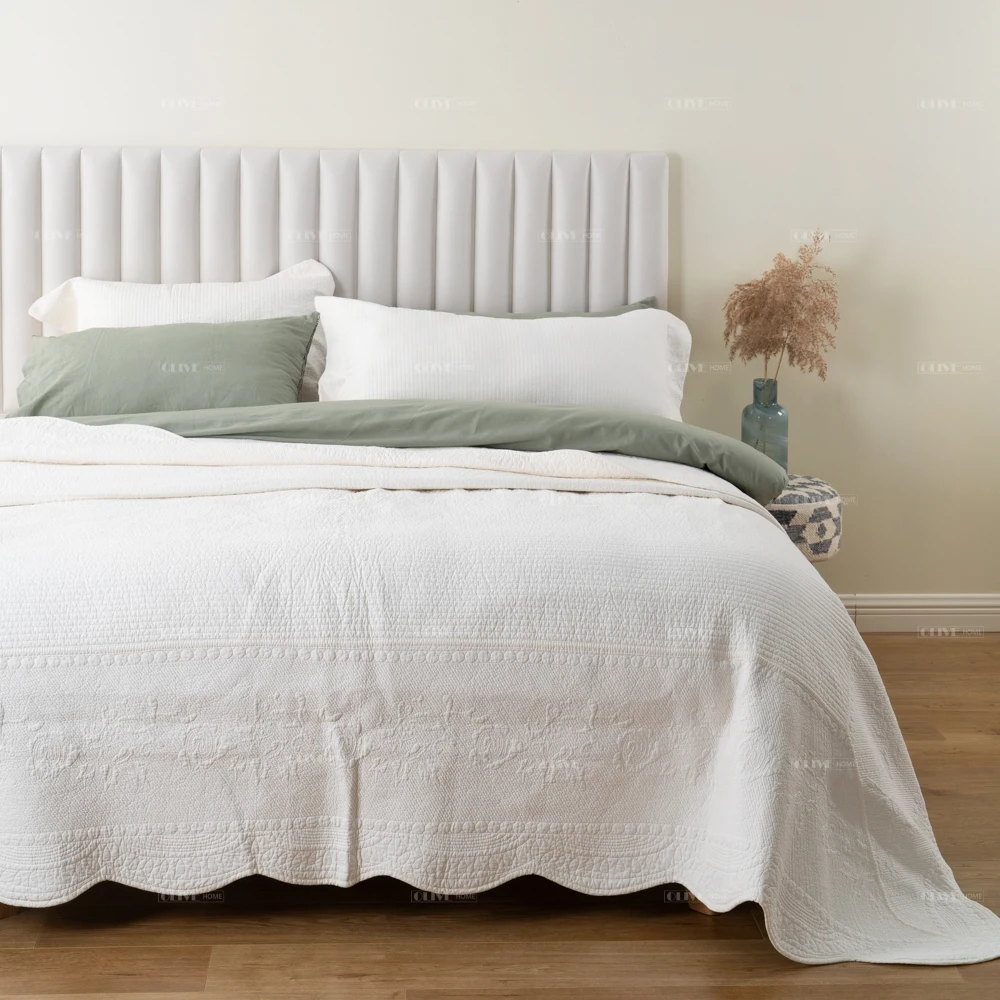 Stonewashed 100% Cotton Oversized Bedspread Set Coverlet Lightweight Embroidery Farmhouse Quilt Pillowcase Sham