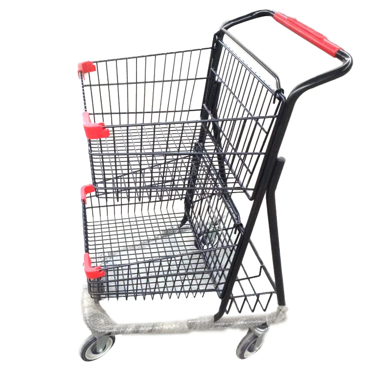 Black Factory Directly Collapsible Foldable Wheeled Trolley Shopping Cart Supermarket Cart Folding Shopping Cart