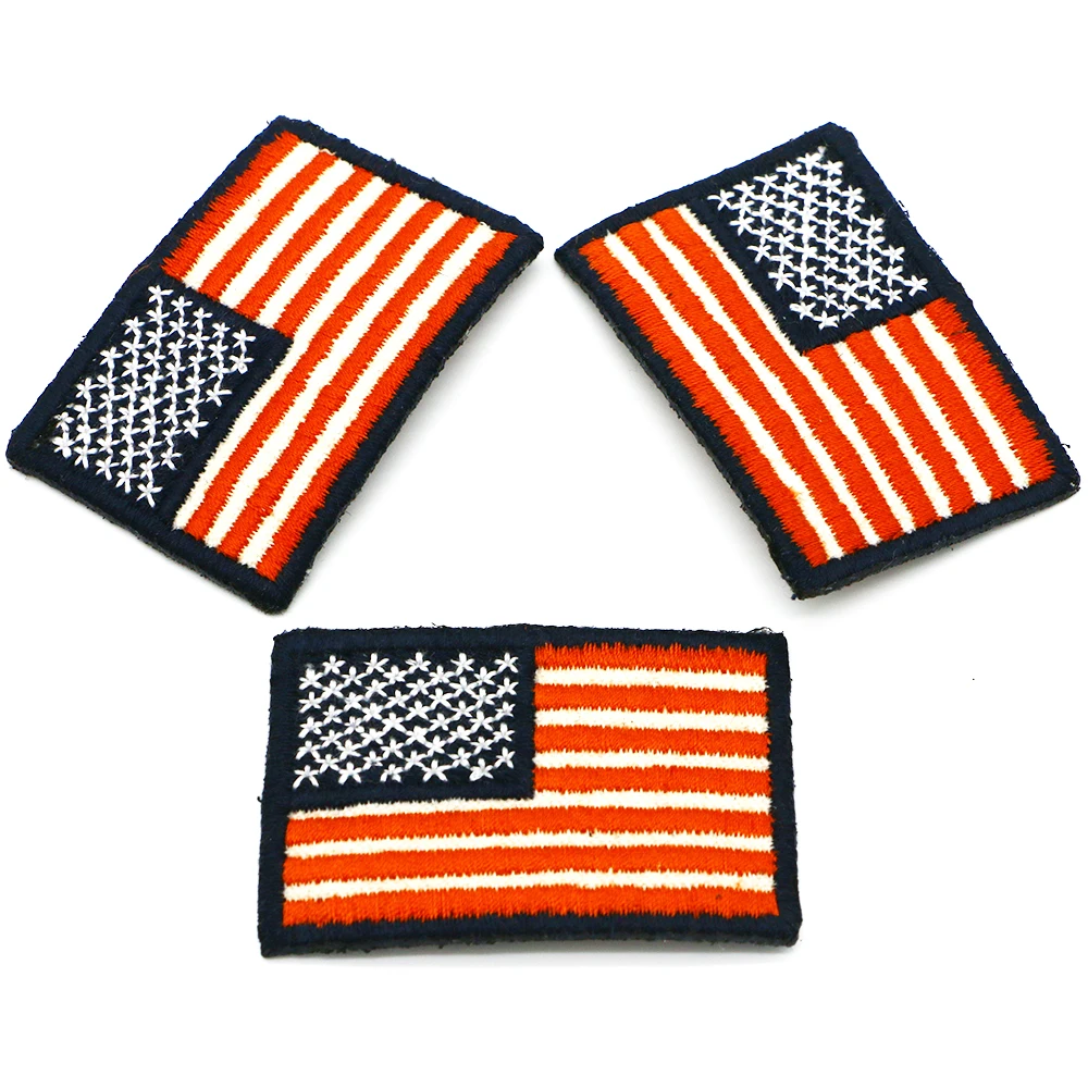 Wholesale Sew on Custom Colorful Brand Logo Embroidery American Flag Patch/ Machine Woven Small Patches for Hats Bags Pants