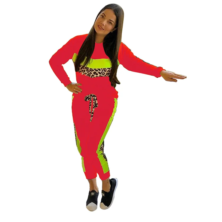 
*GC-9091008 2020 new arrivals casual leopard stripe color matching wholesale women Hot High Quality pants 2 piece sets 