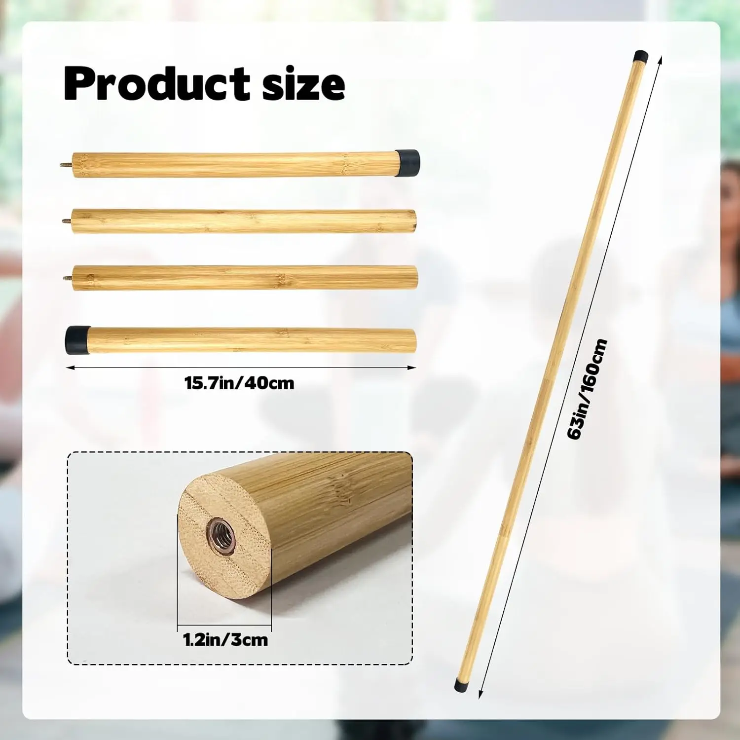 Wellshow Yoga Stick Natural Bamboo 5 feet, Stretch Stick with Non-Slip Ends, Exercise Dowel for Mobility Stretch Bar