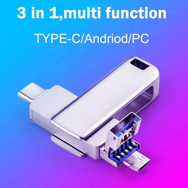 factory directly portable metal 3 in 1 multi function Type-C usb flash drivesss OTG Pen Drive usb flash drives