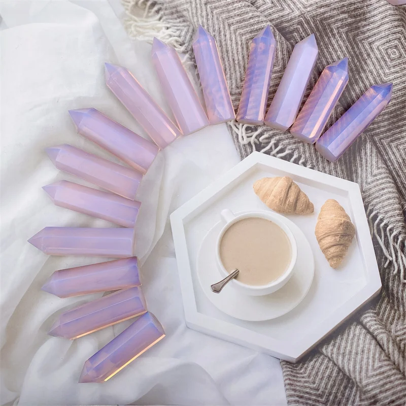 Wholesale natural hand-carved healing crystal  pink opalite tower for decoration