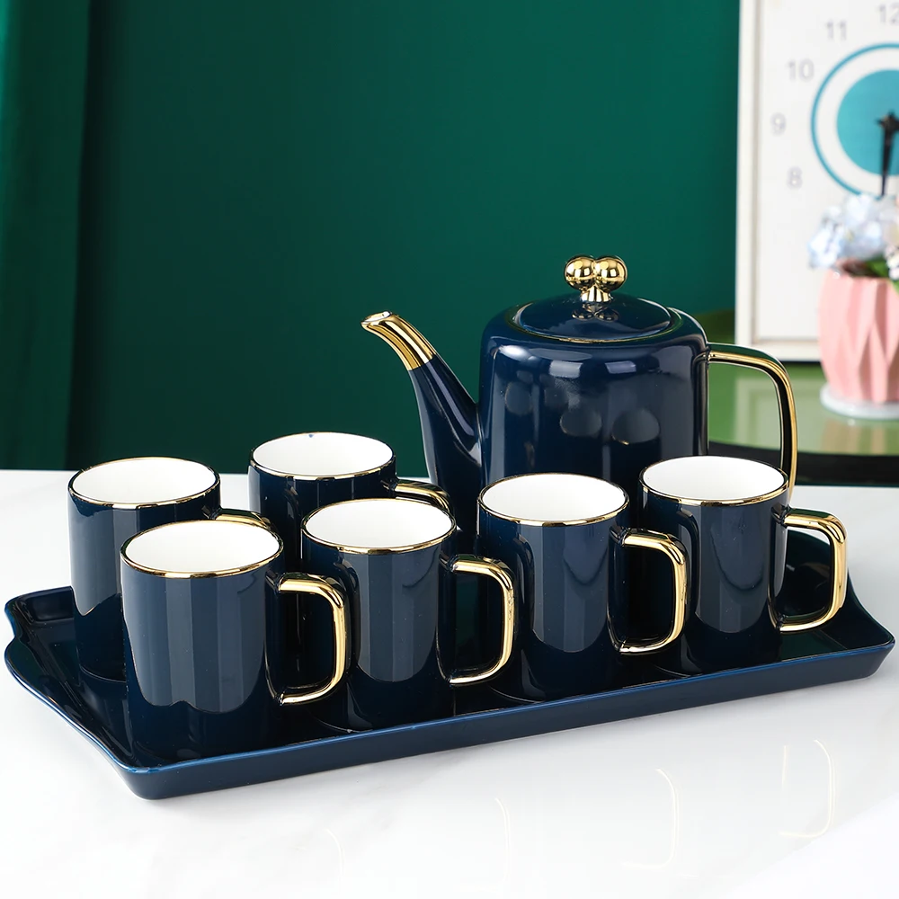 Luxury Ceramic Tea Pots & Kettles Porcelain Tea Pot Set With Tray Coffee & Tea Sets With Gold Rim Cup