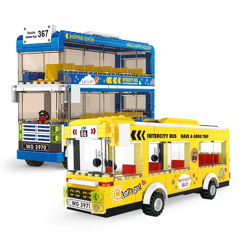 3972 Transportation Series Double-decker Bus School Sightseeing Bus Block Sets Building Block for Children Christmas