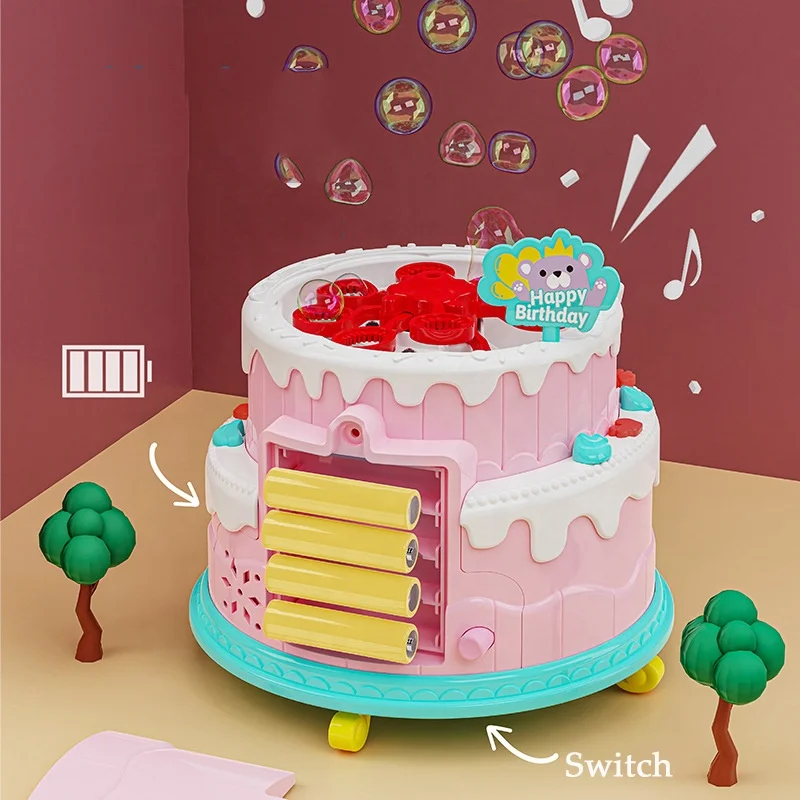 Automatic Bubble Cake with Lights and Musical Play House Toys Celebration Cake Birthday Toy For Kids Pretend Play Toy