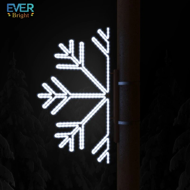 Outdoor commercial Christmas street decoration sparkling 2D lighted pole mounted snowflake Christmas street displays