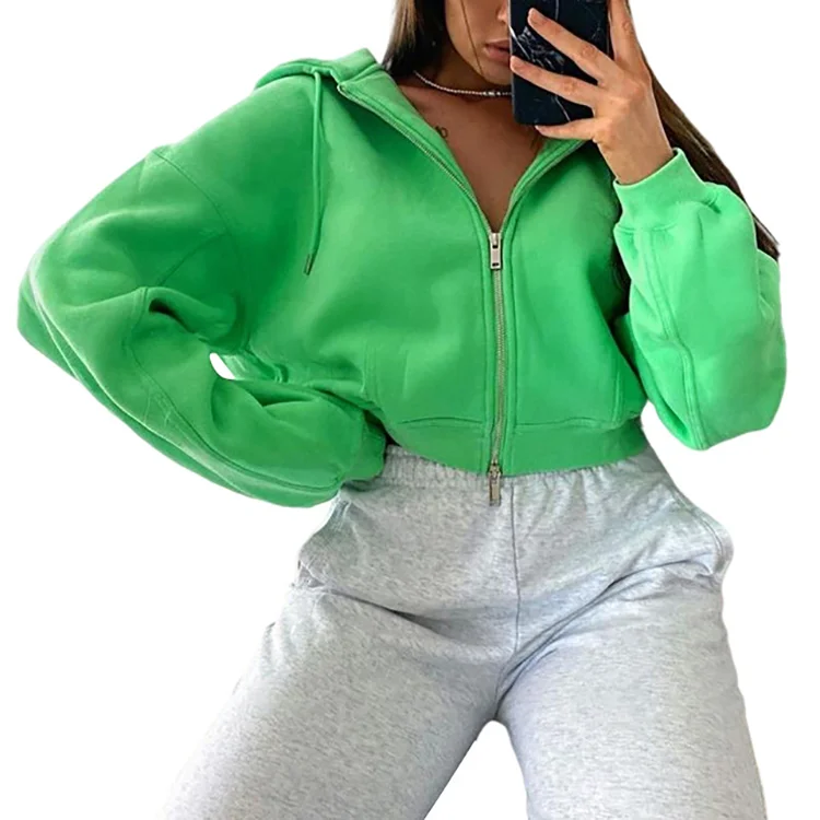 Индивидуальный дизайн, лучшее качество, оптовая продажа, женские толстовки без рисунка для тренажерного зала, короткий топ на молнии, толстовка с капюшоном на молнии для женщин