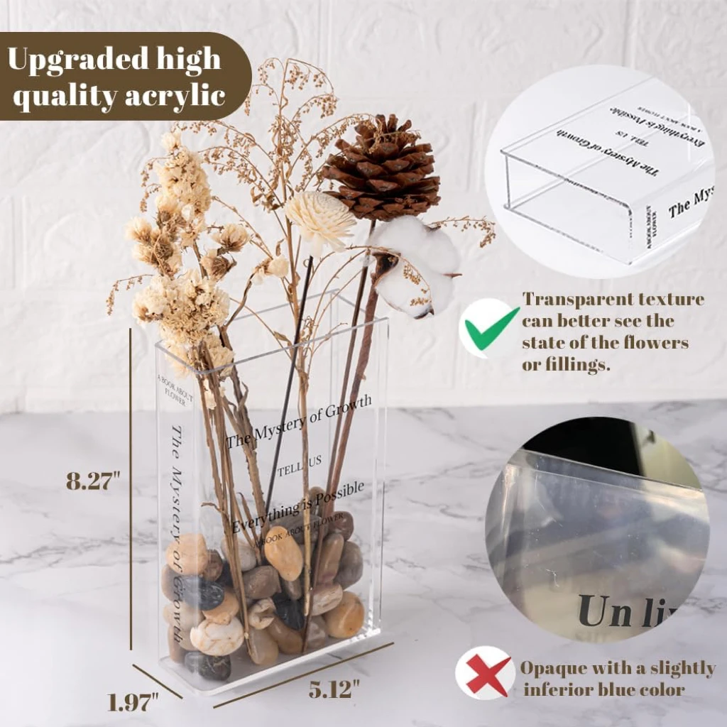 Flower Vase for Room Decor Aesthetic, Thanksgiving Book Vase for Women, Home Decor Essential Apartment Must Haves Acrylic Vase