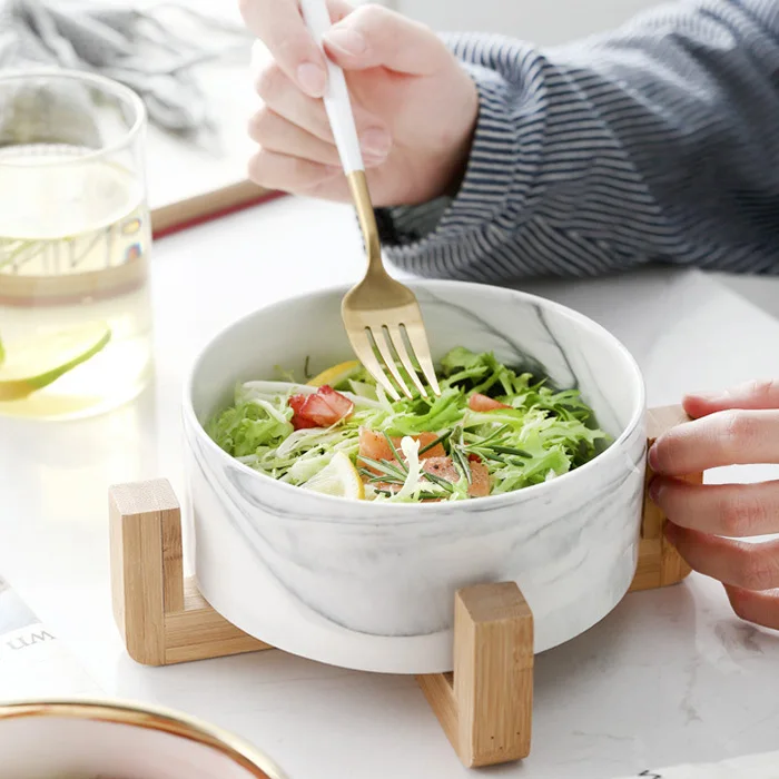 Большая Керамическая Салатница с мраморным дизайном в скандинавском стиле