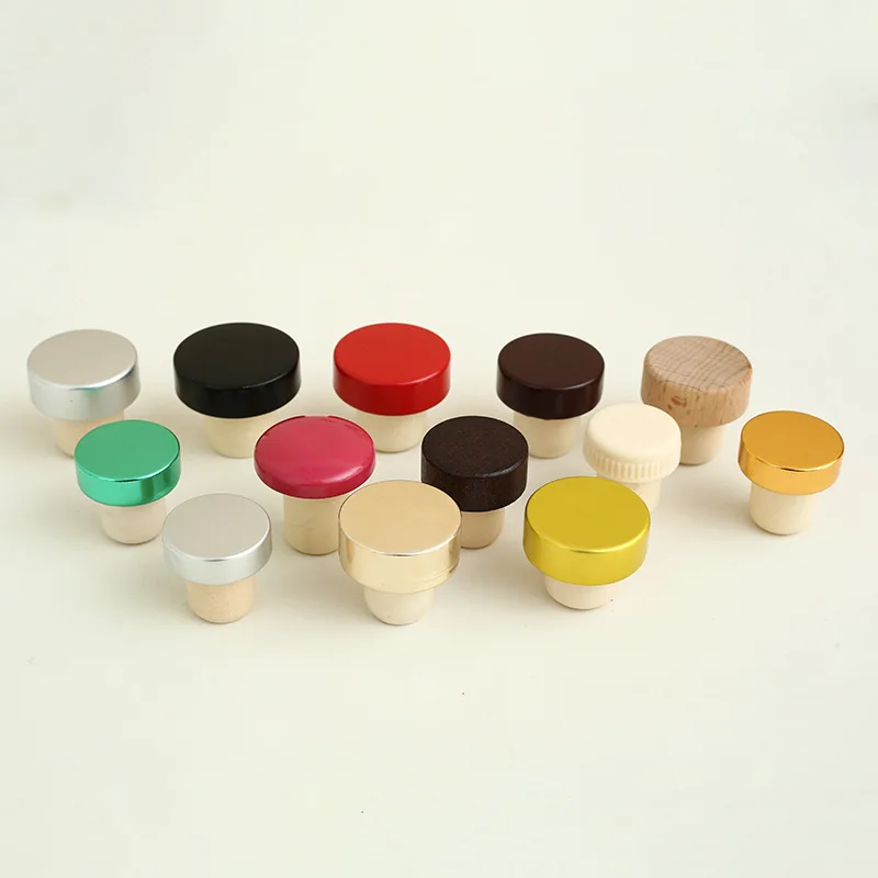 Custom Aluminum Skin Polymer Plug Top Cap T Shape Cork Liquor Whisky Wine Spirit Bottle Stopper with Logo