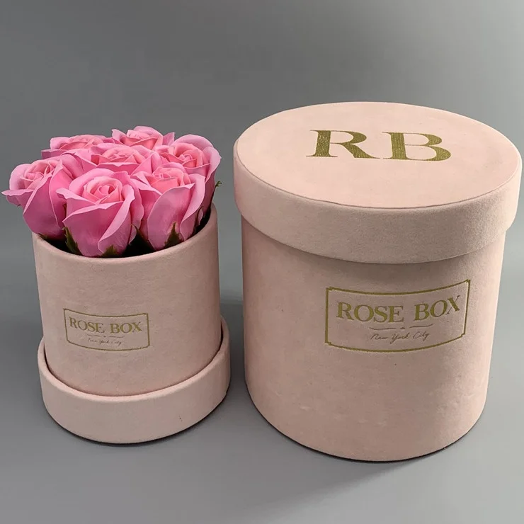 Personalized velvet flower box round cardboard flower box for rose flower packaging
