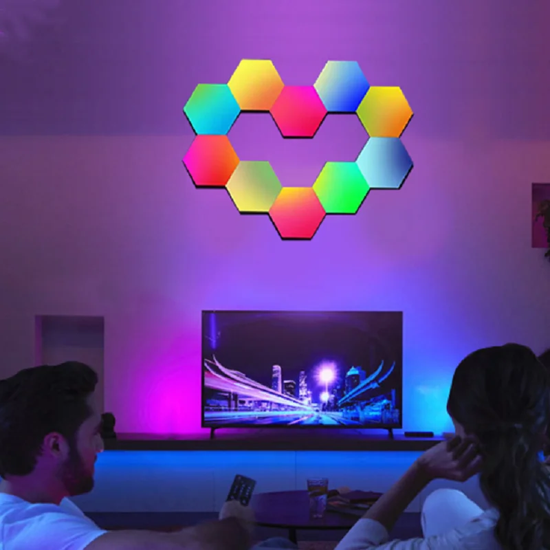 Smart LED Light APP And Remote And Voice Control  Quantum RGB Wall Light DIY Magnetic Hexagon Modular For  Gaming Room  Party