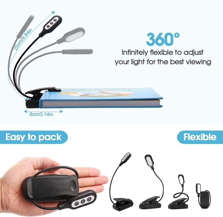 LOHAS Book Lights Brightness Adjustable Reading Lamp USB Rechargeable LED Mini Read Light Bed For Kids Reading