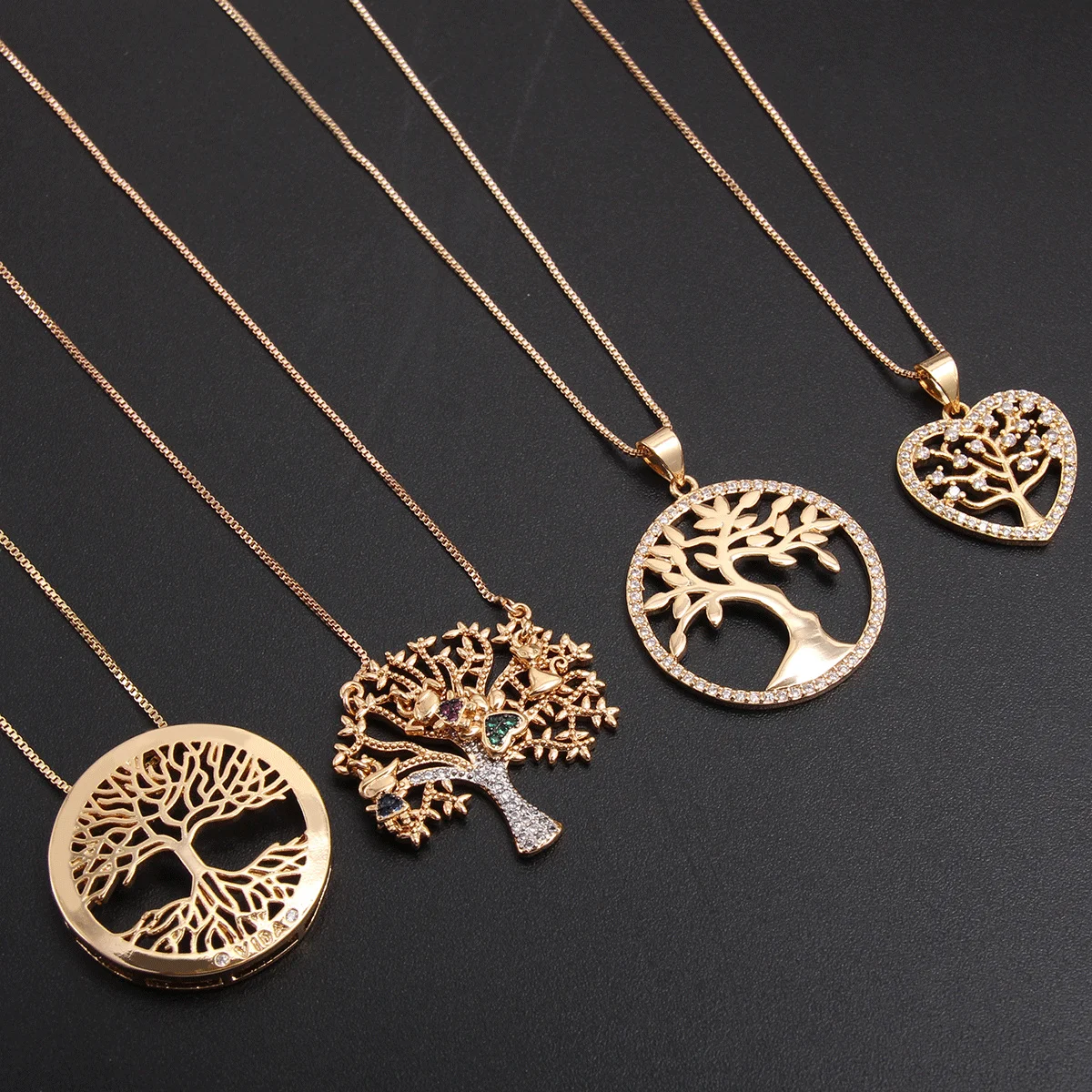 Round Tree Of Life 18k Gold Plated Chain Pendant Necklace Fashion Jewelry For Women Girls Men Boys Party Trendy Gifts