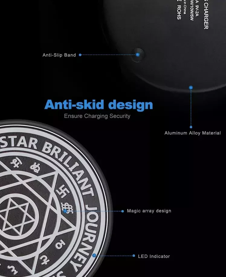 10w Qi Fast Ultra Slim Magic Array Wireless Charger Pad for All Qi-Enabled Phones