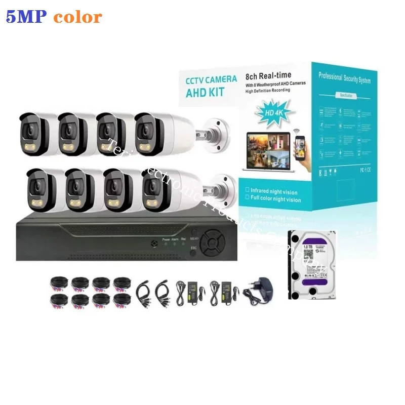 4K 5MP Color Sound AHD Camera 1TB 8ch cctv XVR dvr Kit 8 cameras closed-circuit television system