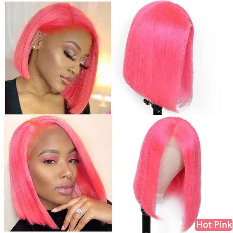 Wholesale Pink Orange Blue Red Grey 613 Blond Color Bob Wig Brazilian Virgin Short Human Hair Lace Front Ombre Bob Wig