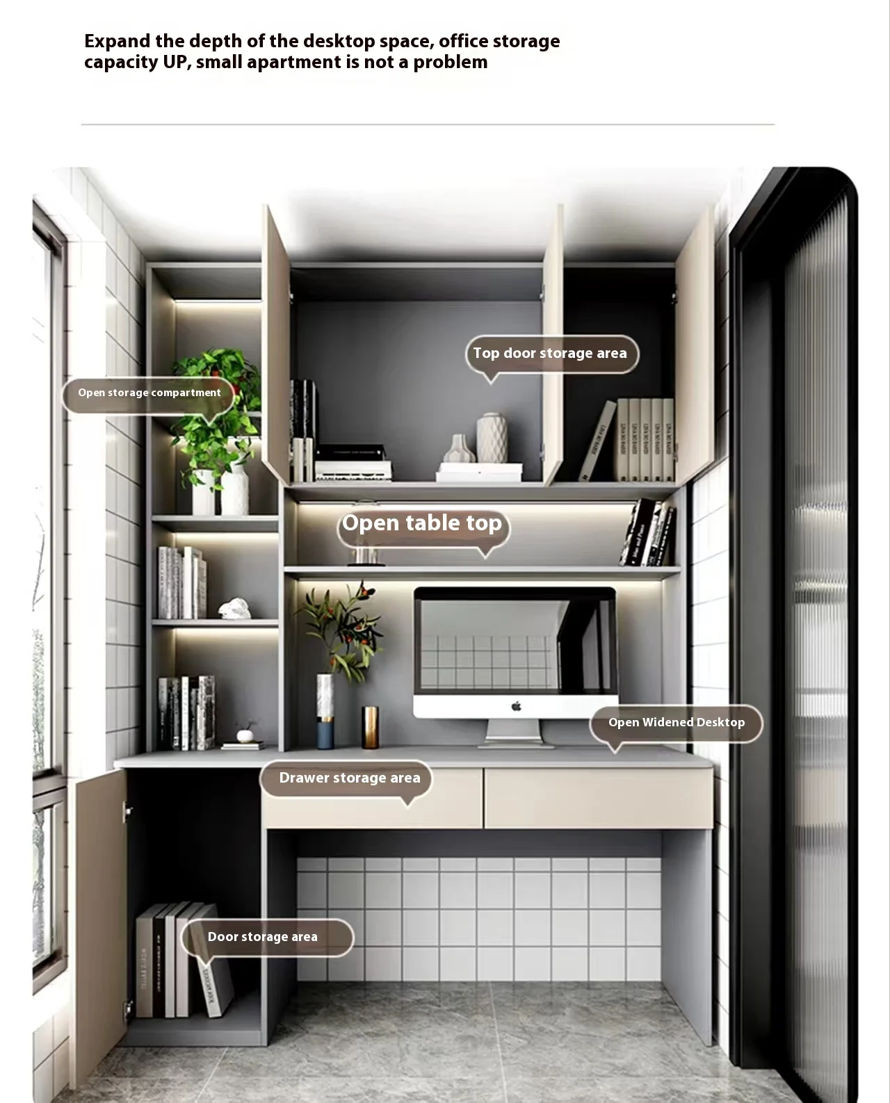 Modern Multi-Functional Wooden Computer Desk with Bookcases for Saving Space in Bedrooms Apartments Restaurants Hotels
