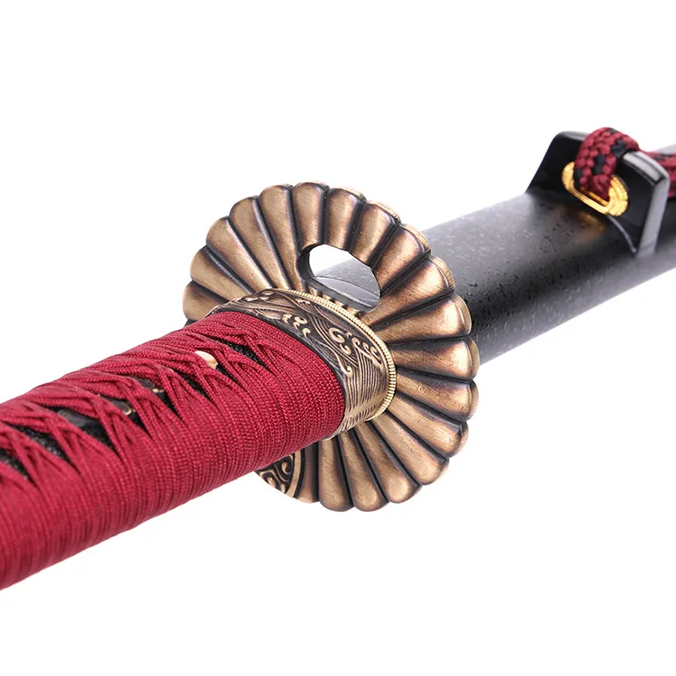 Handmade Swords Sunflower Tsuba Red Handle Real Wood Japanese Samurai Toy Swords