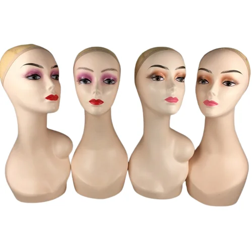 Realistic White Black Skin Brown Women Head Mannequin for Display Training Wig Female Head Stand with Shoulders Busts