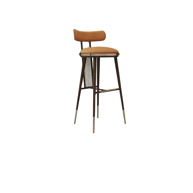 Chinese manufacturer contemporary beige reseau backrest four legs solid wood high bar chair