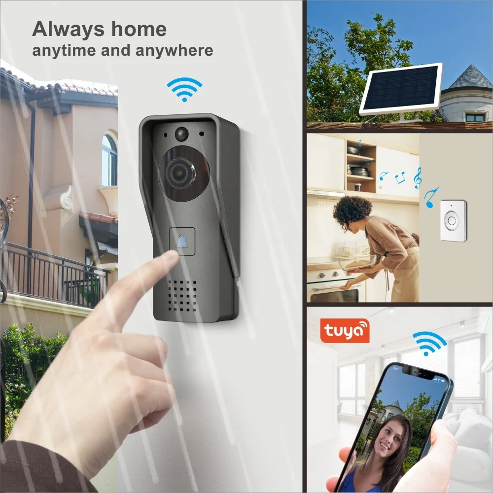 Tuya video door phone outdoor smart ring doorbell wireless 1080p video doorbell camera wireless video intercom with solar panel