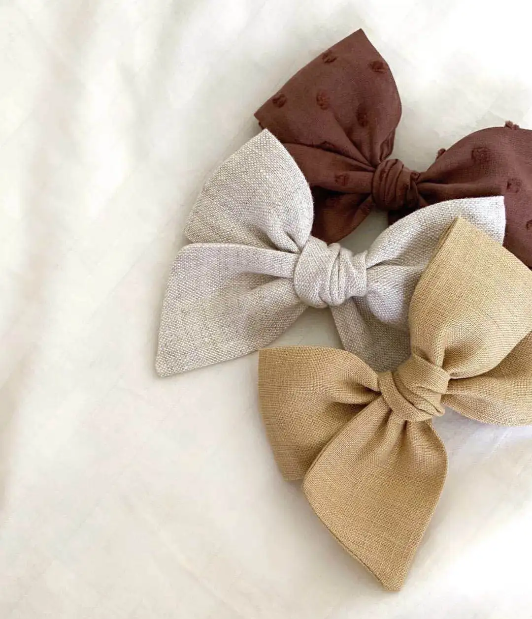 Baby Girl custom handcraft linen hair bow children cotton hair bow pinwheel hair bow