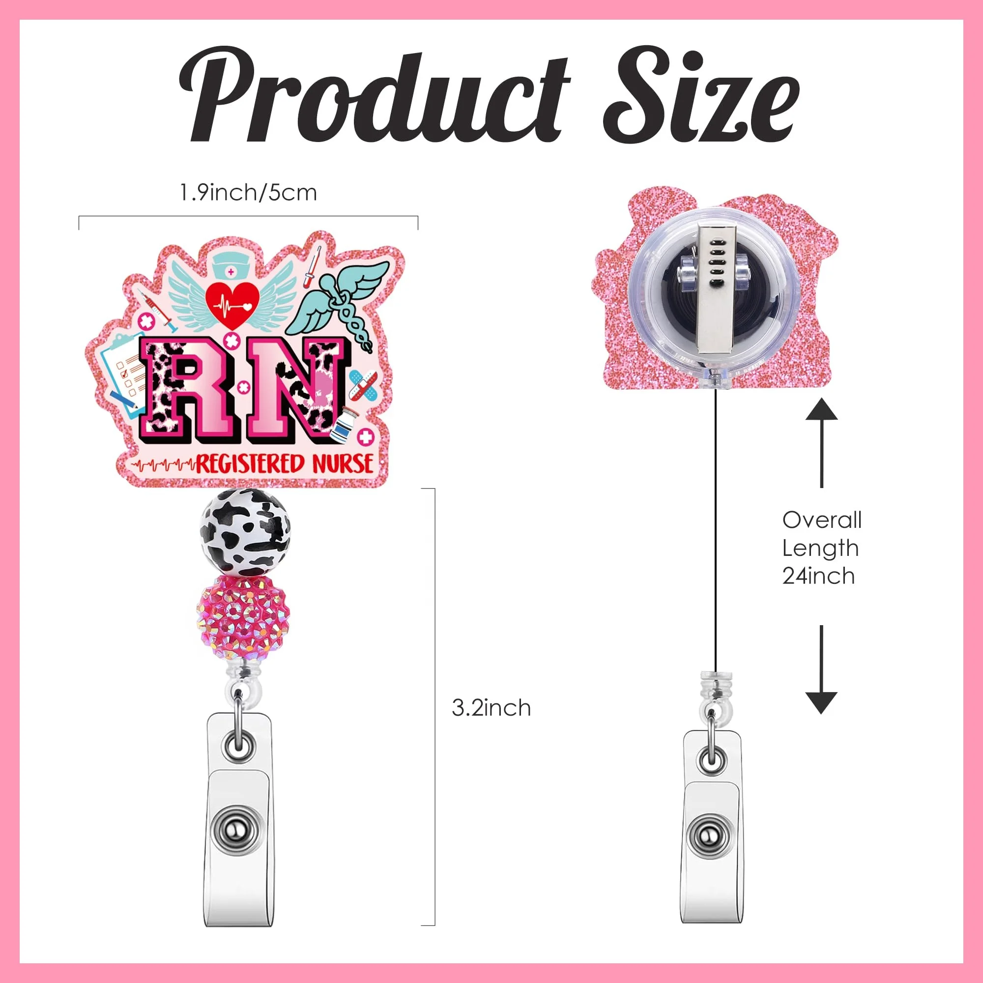 Cute Beads RN LPN CNA Acrylic Nurse Accessories ID Name Card Holder Retractable Badge Reel Badge Holder