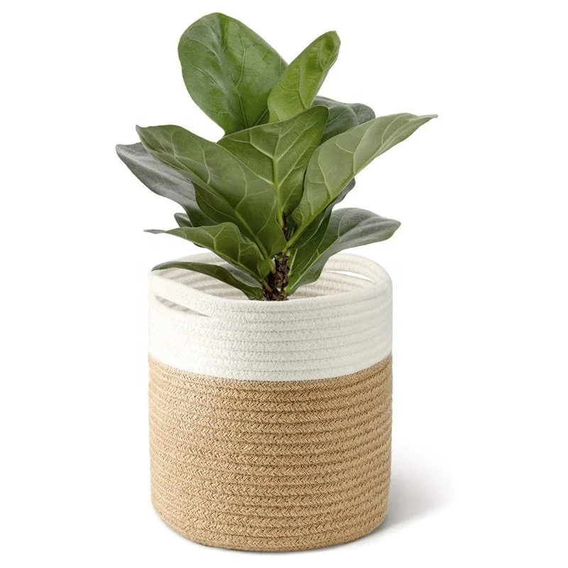 
Jute Rope Plant Basket Woven Storage Basket Plant Pot Cover with Handles 