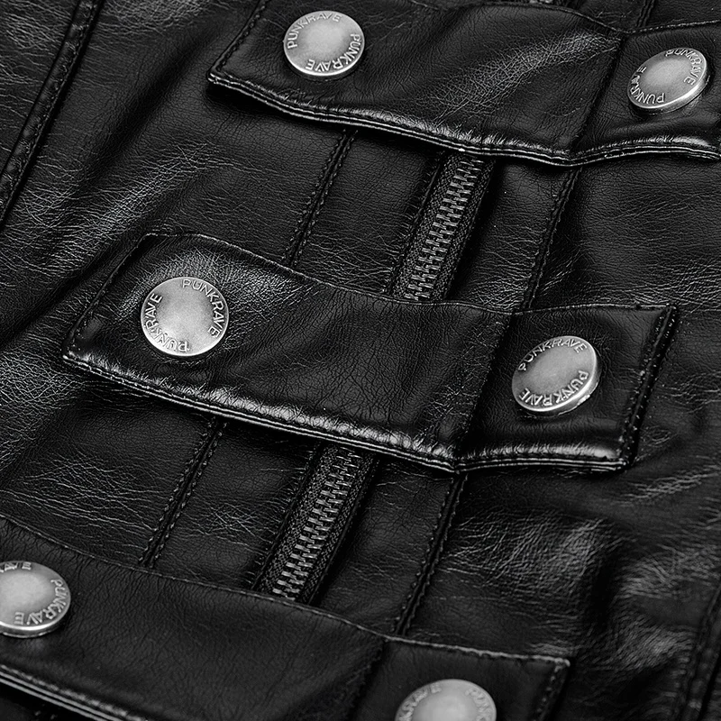 PUNK RAVE Y-746  Bright PU Stand Collar Metallic Zipper Up Men Leather Jacket