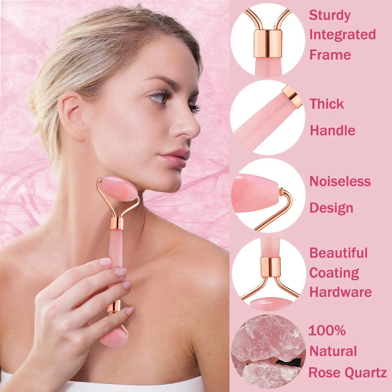 High Quality Skincare Pink Jade Roller Facial Massage 100% Real Natural Jade Stone Rose Quartz Jade Roller