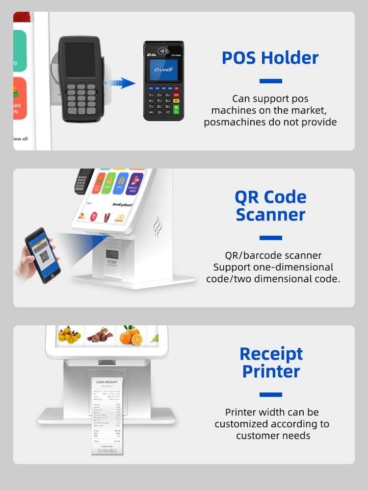 Desktop white 23.6' curved screen capacitive touch hd display facial recognition nfc/rfid card reader self service kiosk