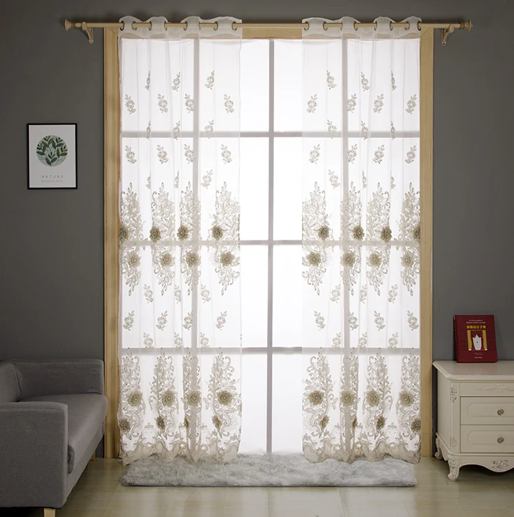 High Quality Luxury 3D Relief Beaded Shiny Milk Yarn Rope Embroidery Turkish Russian Moroccan Home Sheer Curtain