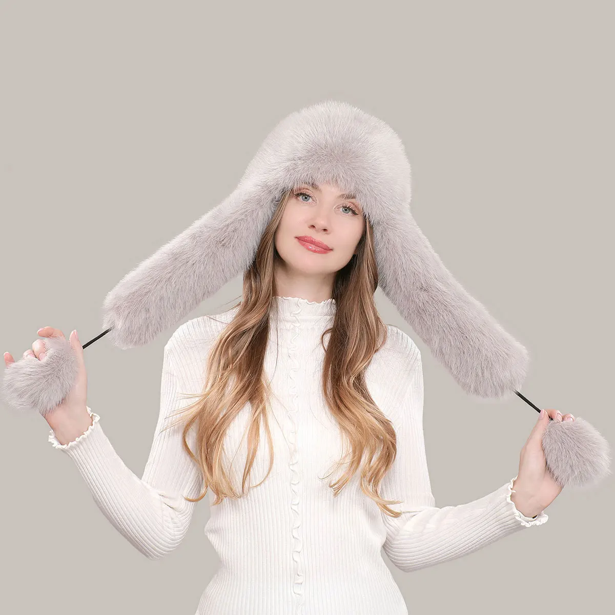 New Style Faux Fur Earmuffs Lei Feng Hat For Women Autumn And Winter Ski Windproof Warm Fake Fox Fur Pullover Pilot Hat