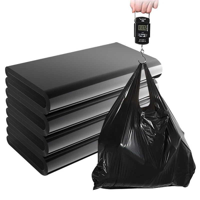 Wholesale Plastic waterproof HDPE outdoor use bag disposable trash bags with portable for packing garbage 70*80cm ,15g per