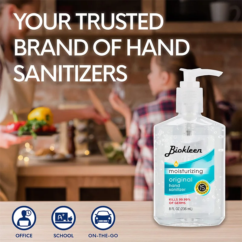 Biokleen ODM OEM 236ml 8 Ounce Custom Wholesale Bulk Liquid Antiseptic Washing Deep Cleaning Gel Anti-bacterial Hand Sanitizer