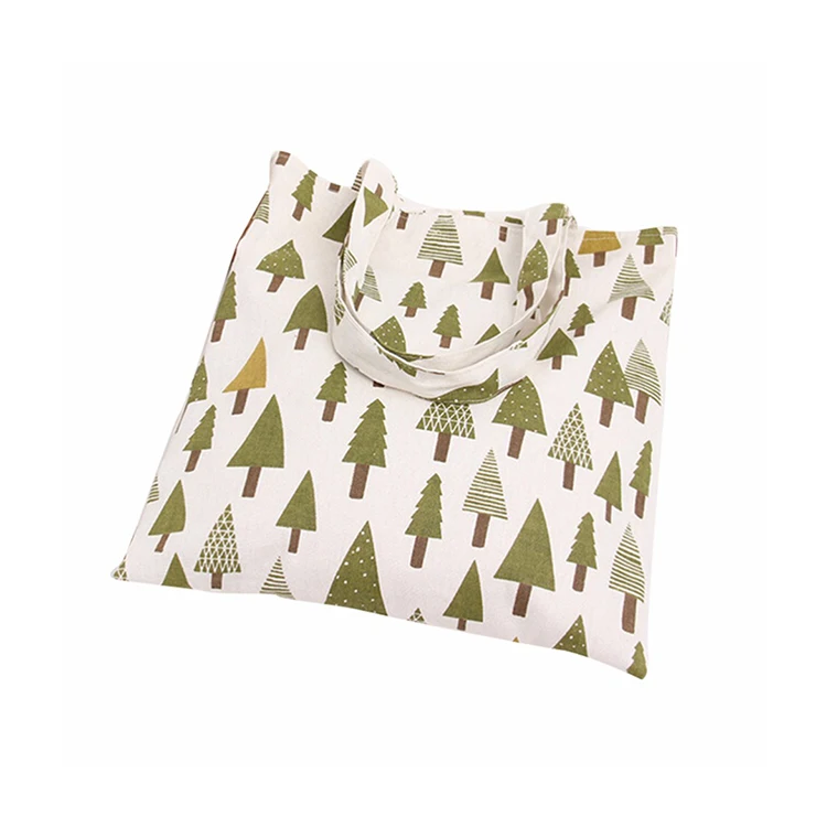 High quality christmas tree cotton fabric canvas shopping tote storage bag Cotton or pp webbing