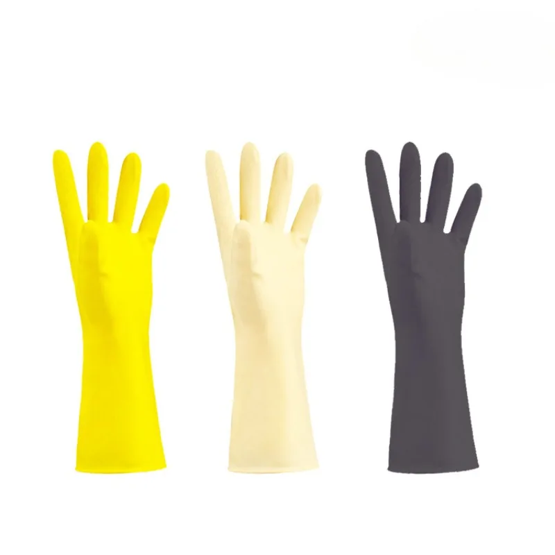 Kitchen Cleaning Dishwashing Rubber Gloves Thickened Wear-resistant Durable Wear Long Sleeve Latex Gloves Black