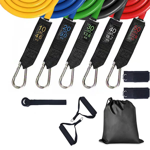 
High Quality 11Pcs Latex Resistance Band Bands Set With Foam Handles For Abs Exercise Workout Fitness Kits 