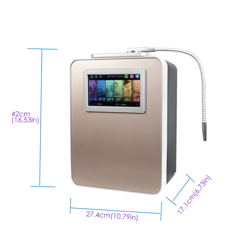 Alkaline water filtration ionizer machine Kangen water- pH 2.8-11.2 - 8 large titanium with platinum coating plates water ionize